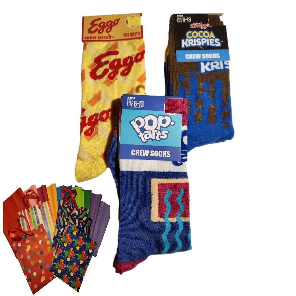 Retro Breakfast Eggo Waffle Rice Krispies PopTart 3pr Crew Sock Men Sz 6-12 NWT#